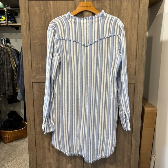 Cloth & Stone Small Shirt Dress western fray striped Roll Tab Sleeves - Picture 4 of 12